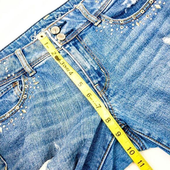 AEO Skinny Stretch Blue Jeans Studded Distressed Sz 10 - Picture 8 of 11